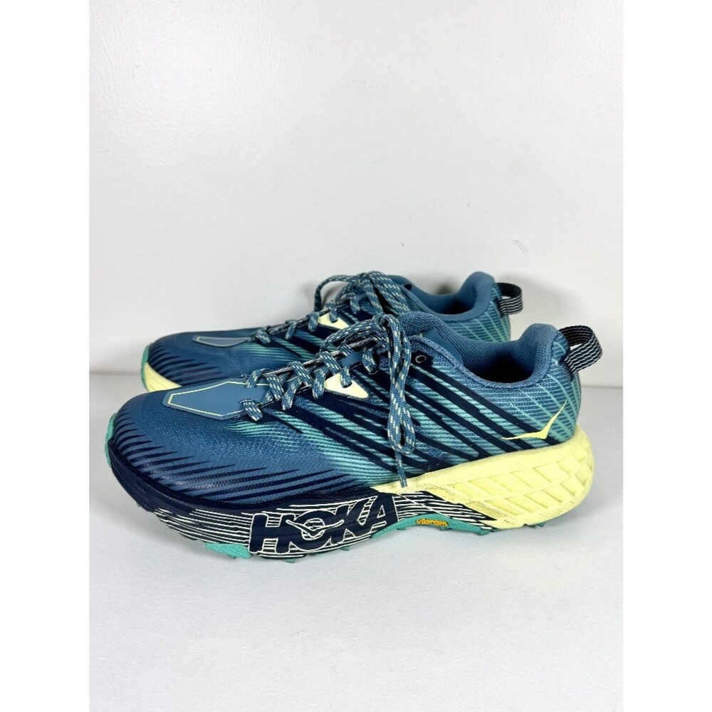 Hoka One One Speedboat 4 Trail Racing Running Shoe Vibram - Blue/Yellow | Size 8